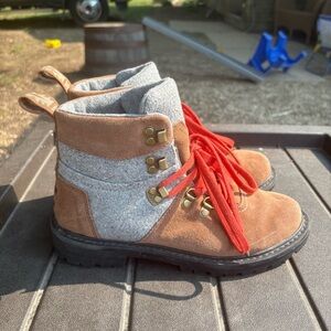 Toms Brown and Gray Ankle Boots with Red Laces